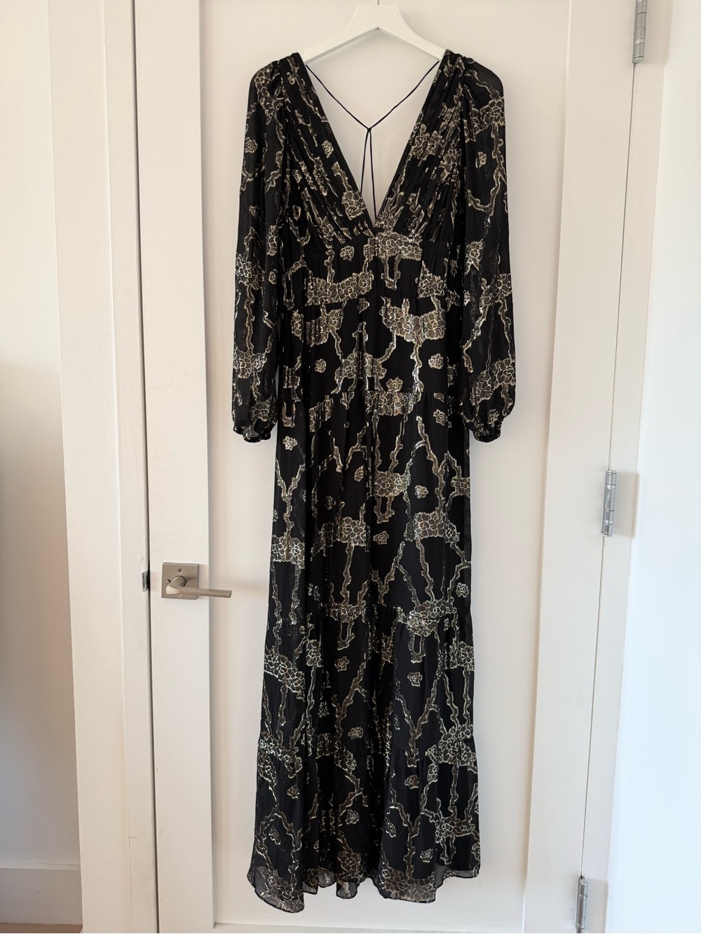 ba&sh Black Maxi Dress with Gold Abstract Print